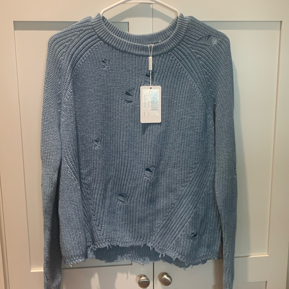 Autumn Cashmere Updated Distressed Scallop Sweater. Stonewash. Large. With tags.